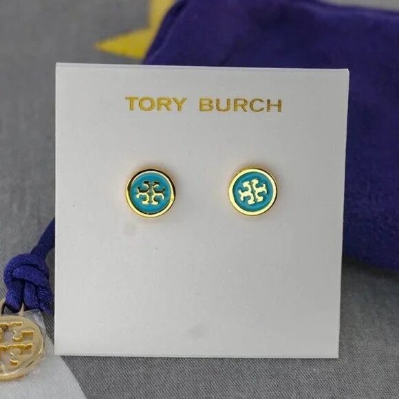 Tory Burch Kira Enamel Mini Stud in Turquoise (Brand New) - Picture 1 of 3